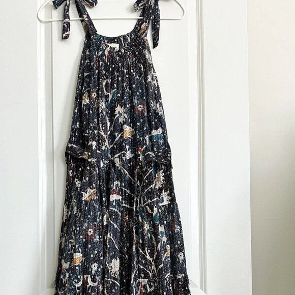 ULLA JOHNSON Mariam Floral Tie-Strap Sleeveless Midi Dress in Navy Multi Size 2 - Picture 6 of 12